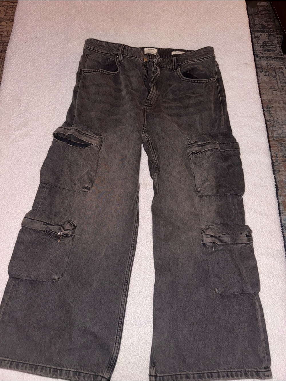 Cotton On Men's Charcoal Cargo Jeans - Relaxed Fit